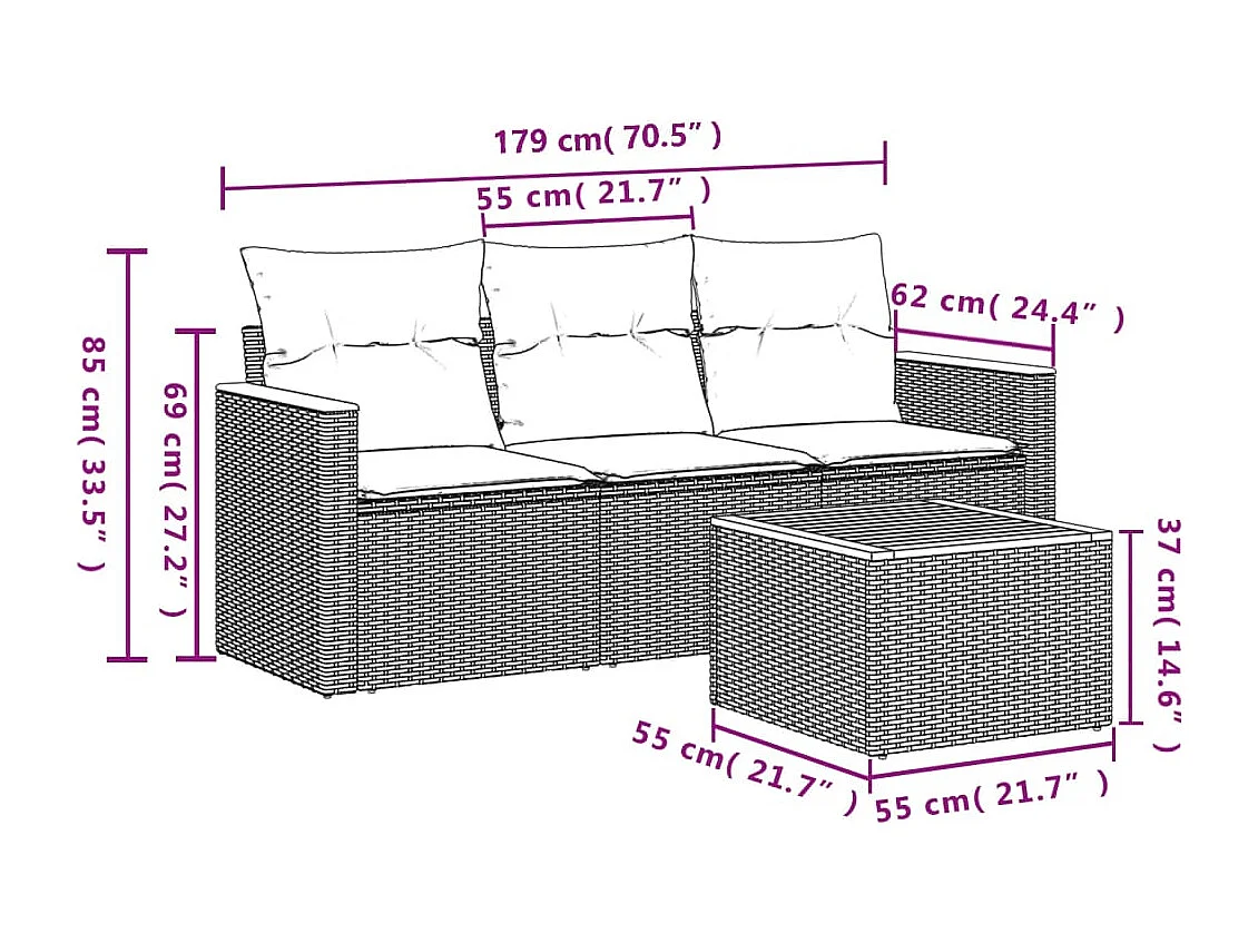 Set Divani da Giardino 4 pz con Cuscini Nero in Polyrattan
