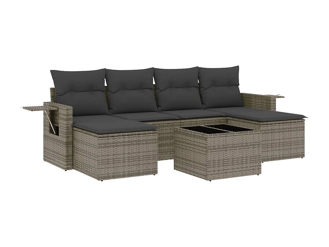 Set Divani da Giardino 7 pz con Cuscini Grigio in Polyrattan