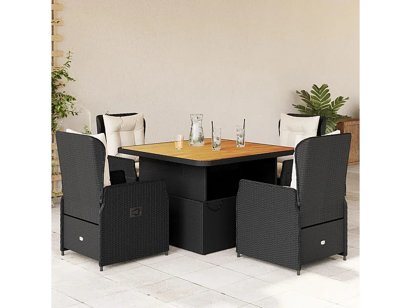 Set da Pranzo da Giardino 5 pz Nero con Cuscini in Polyrattan
