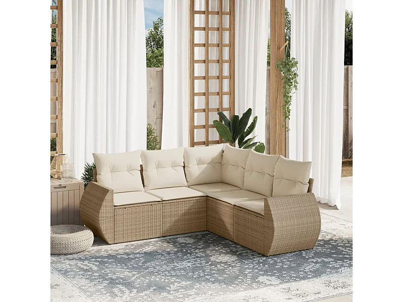 Salon de jardin avec coussins 5 pcs beige résine tressée