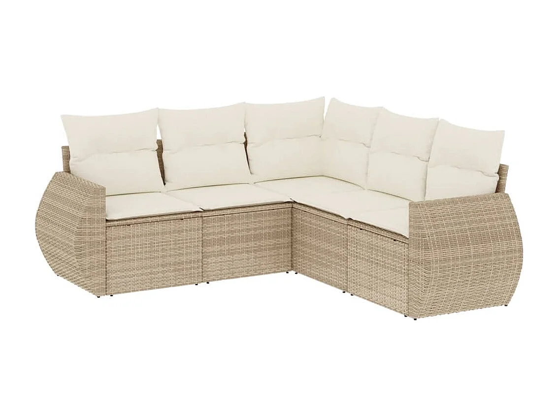 Salon de jardin avec coussins 5 pcs beige résine tressée