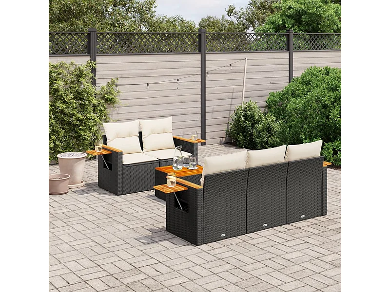 Set Divano da Giardino 6 pz con Cuscini Nero in Polyrattan