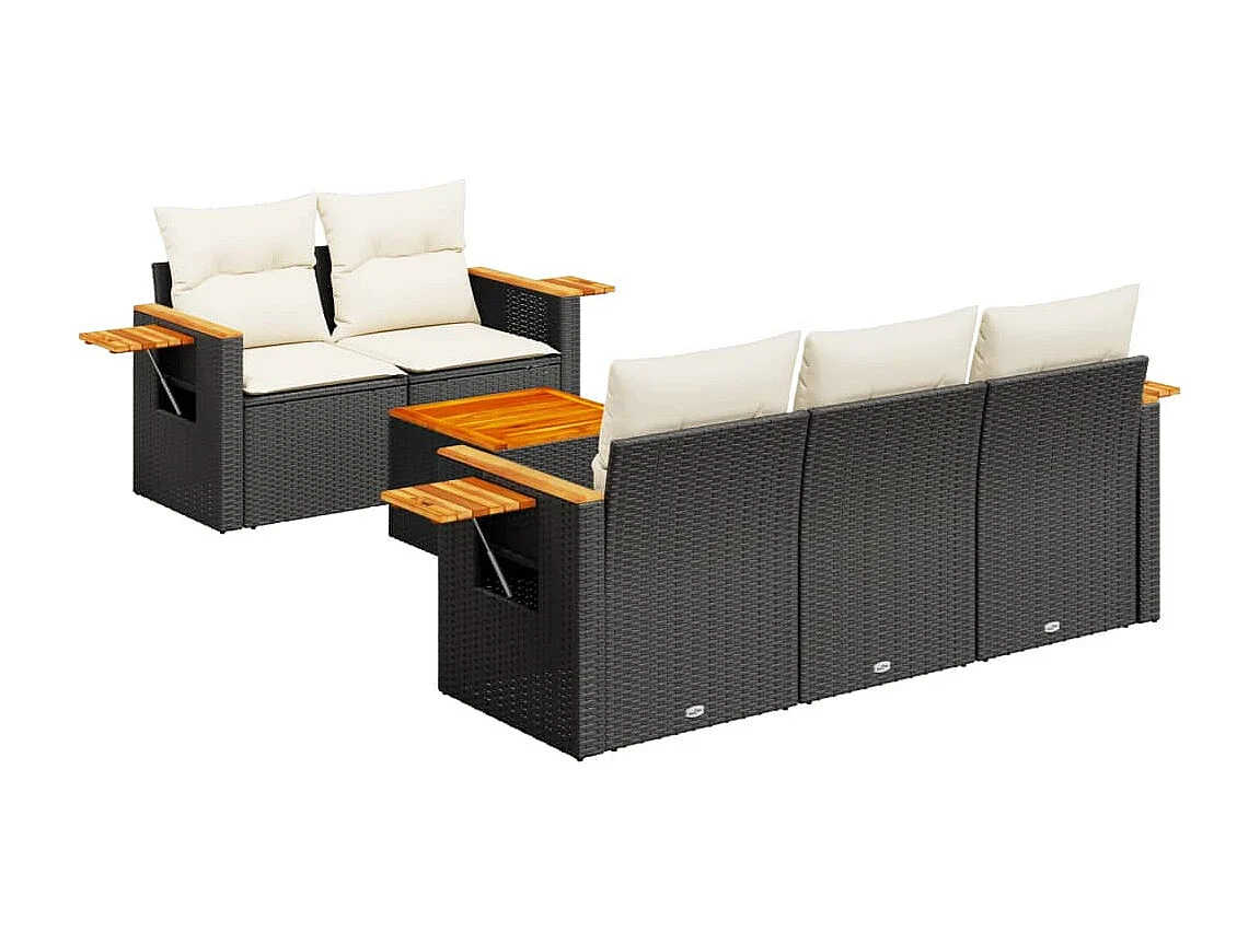 Set Divano da Giardino 6 pz con Cuscini Nero in Polyrattan