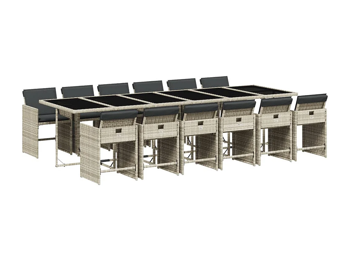 Set da Pranzo da Giardino 13pz con Cuscini Grigio in Polyrattan