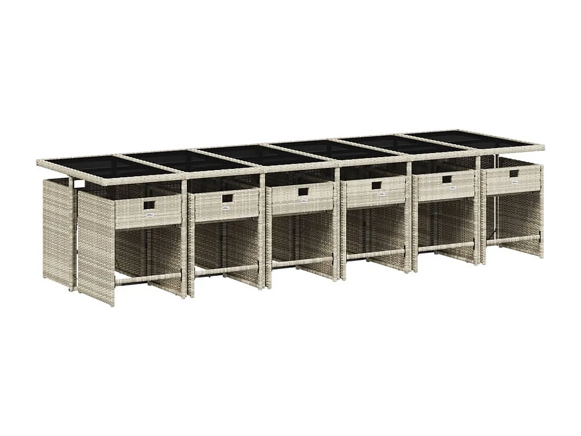 Set da Pranzo da Giardino 13pz con Cuscini Grigio in Polyrattan