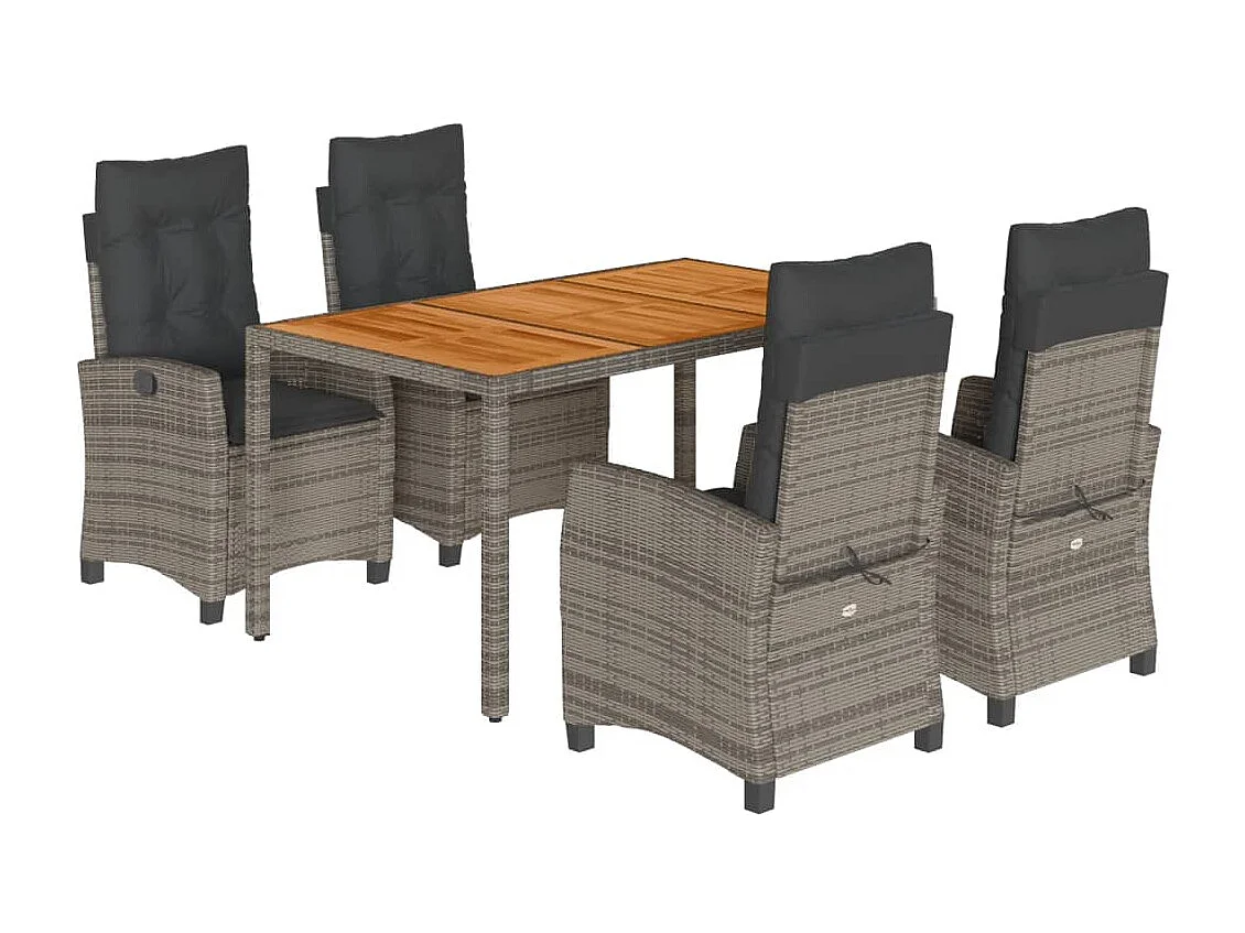 5 pcs conjunto de jantar p/ jardim c/ almofadões vime PE cinza