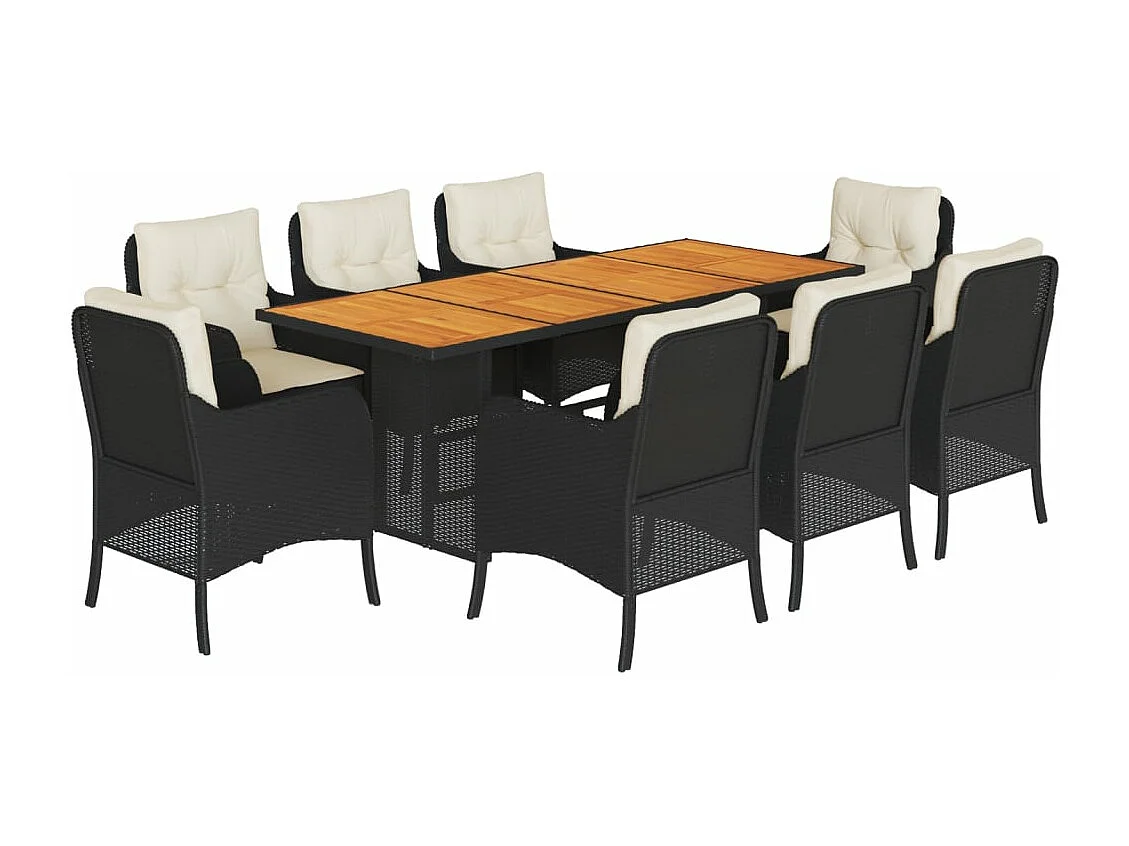 9-tlg. Garten-Essgruppe mit Kissen Schwarz Poly Rattan