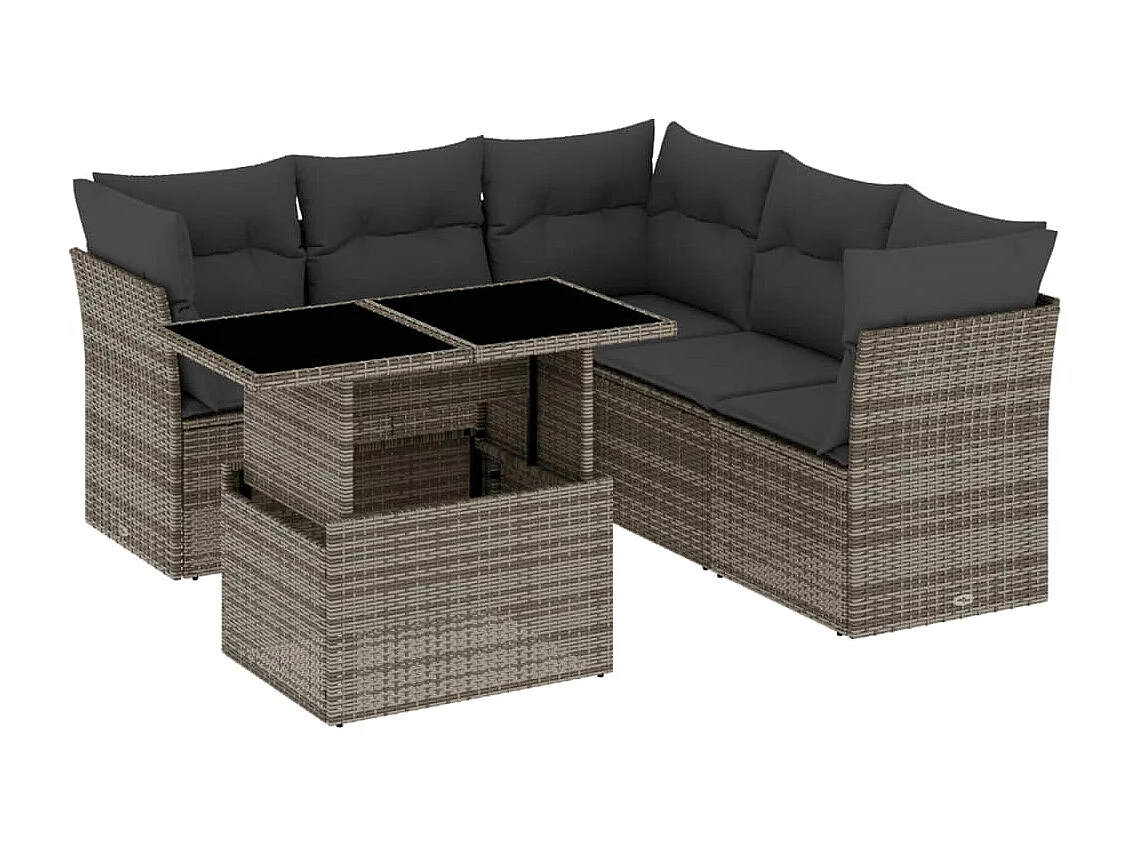 6-tlg. Garten-Sofagarnitur mit Kissen Grau Poly Rattan
