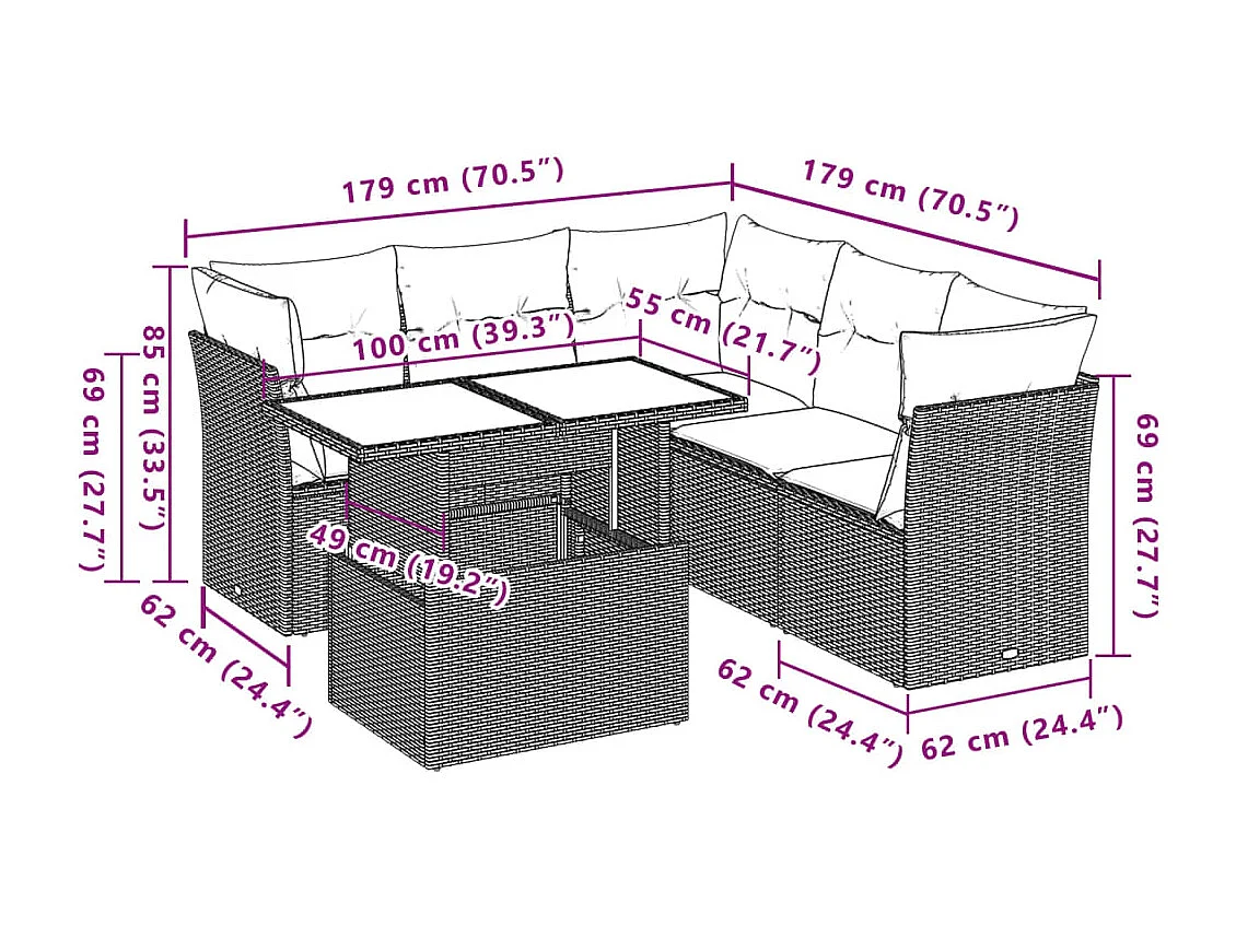 6-tlg. Garten-Sofagarnitur mit Kissen Grau Poly Rattan