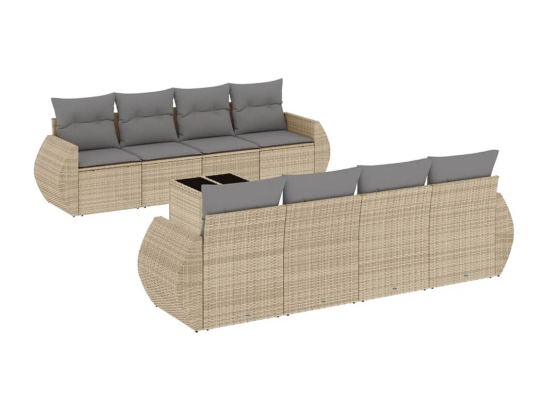 Salon de jardin avec coussins 9 pcs beige résine tressée