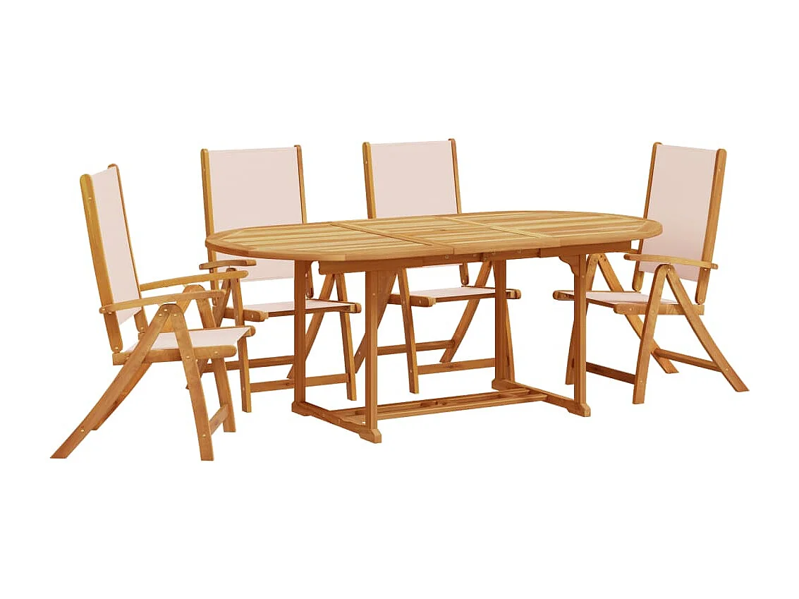 Set Pranzo da Giardino 5pz Legno Massello di Acacia e Textilene
