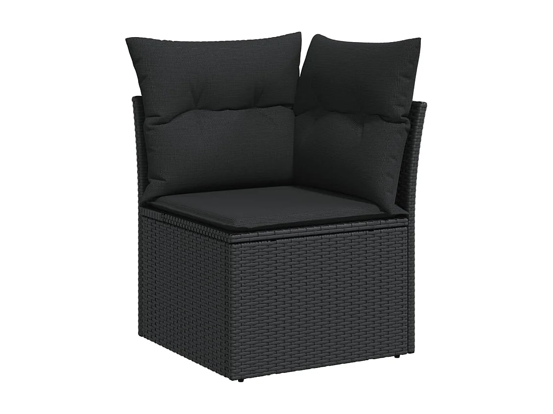 11-tlg. Garten-Sofagarnitur mit Kissen Schwarz Poly Rattan