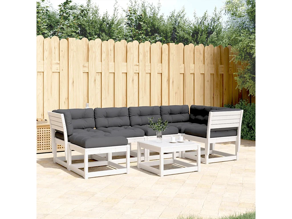 Set Divani Giardino 6pz con Cuscini Bianco Legno Massello Pino