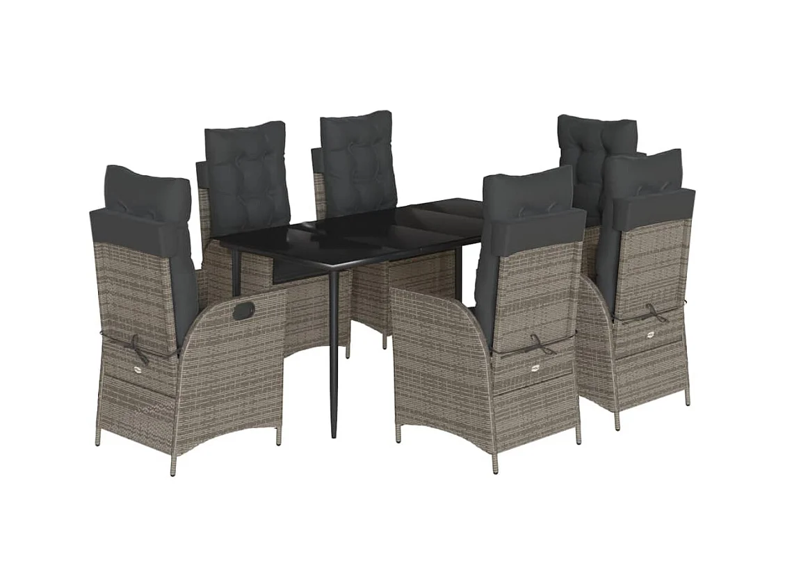 Ensemble à manger de jardin et coussins 7 pcs gris rotin