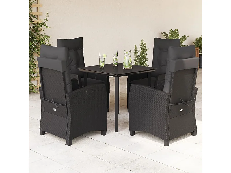 Set da Pranzo da Giardino 5 pz Nero con Cuscini in Polyrattan