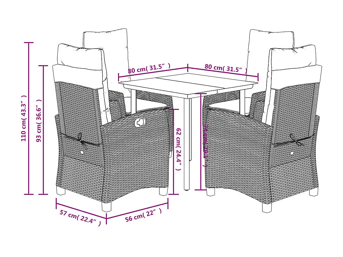 Ensemble à manger de jardin coussins 5pcs Noir Résine tressée