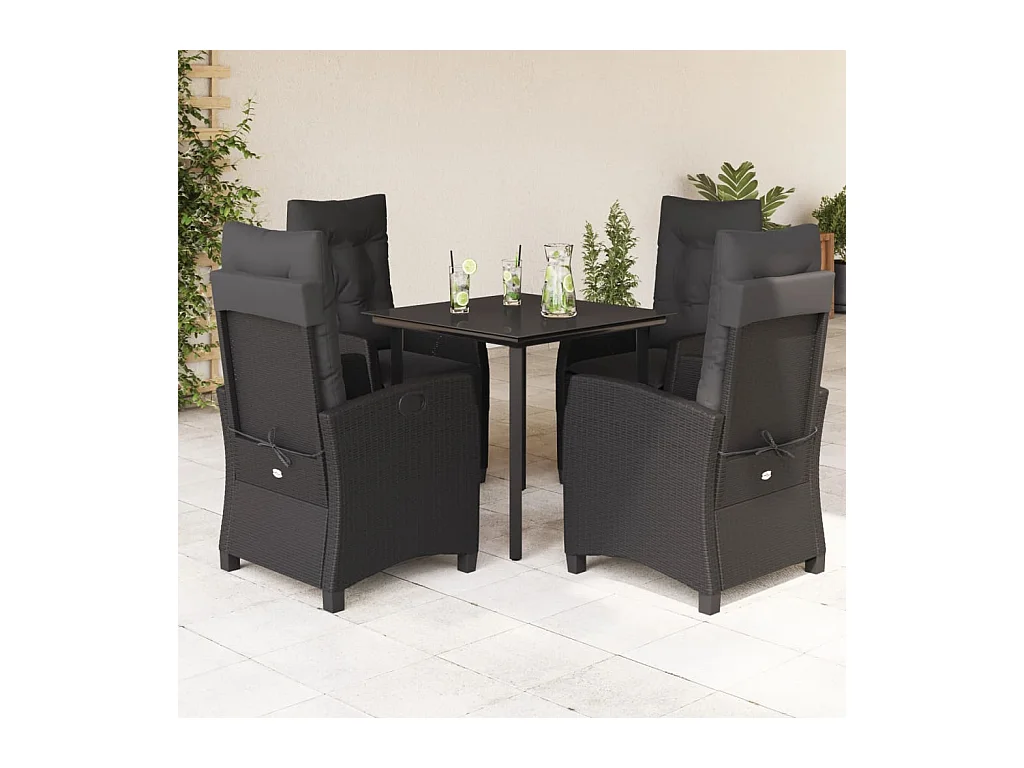 Set de muebles jardín 5 pzas con cojines ratán sintético negro