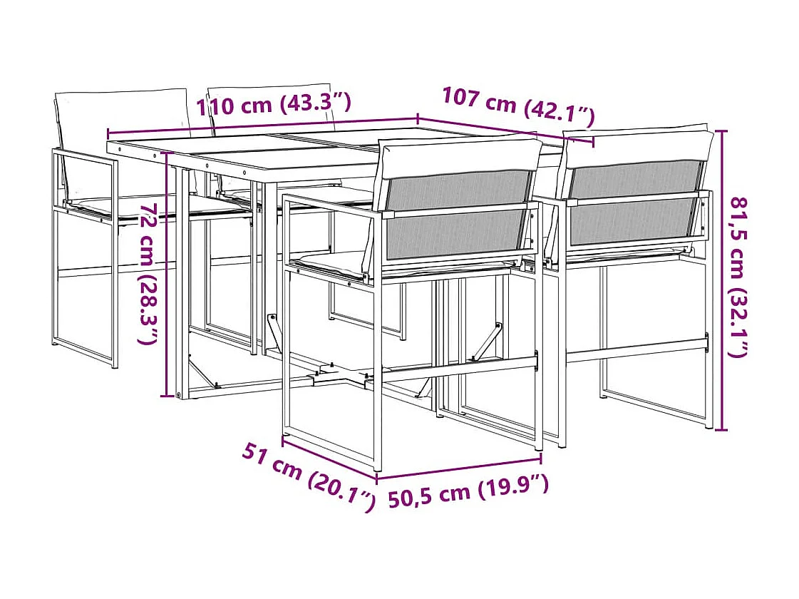 Ensemble à manger de jardin avec coussins 5 pcs noir textilène