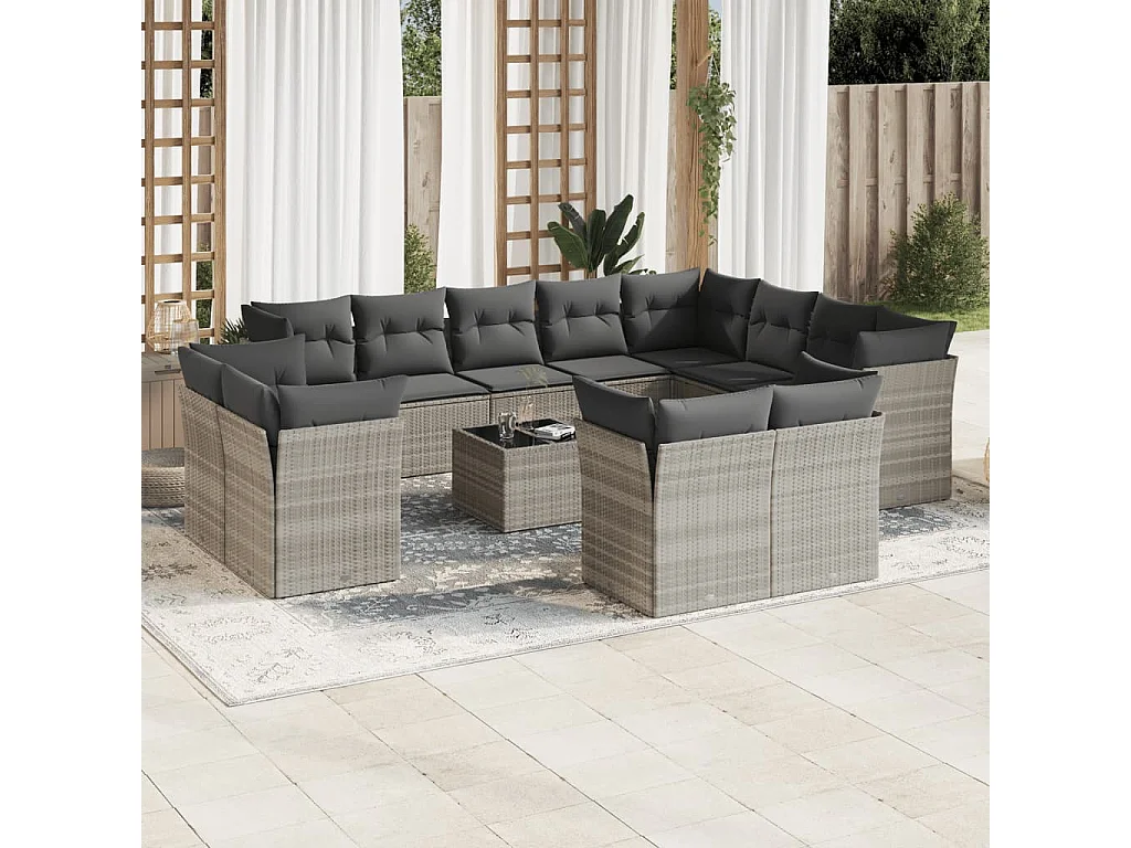 Salon de jardin avec coussins 13 pcs gris clair résine tressée