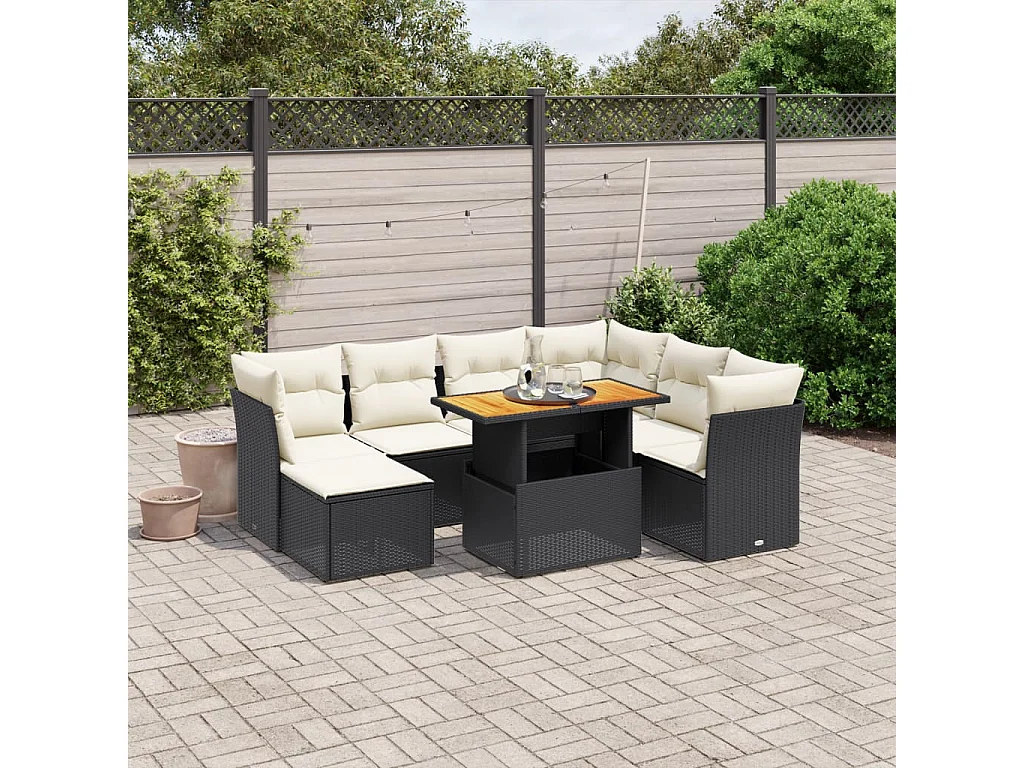 Salon de jardin 8 pcs avec coussins noir résine tressée
