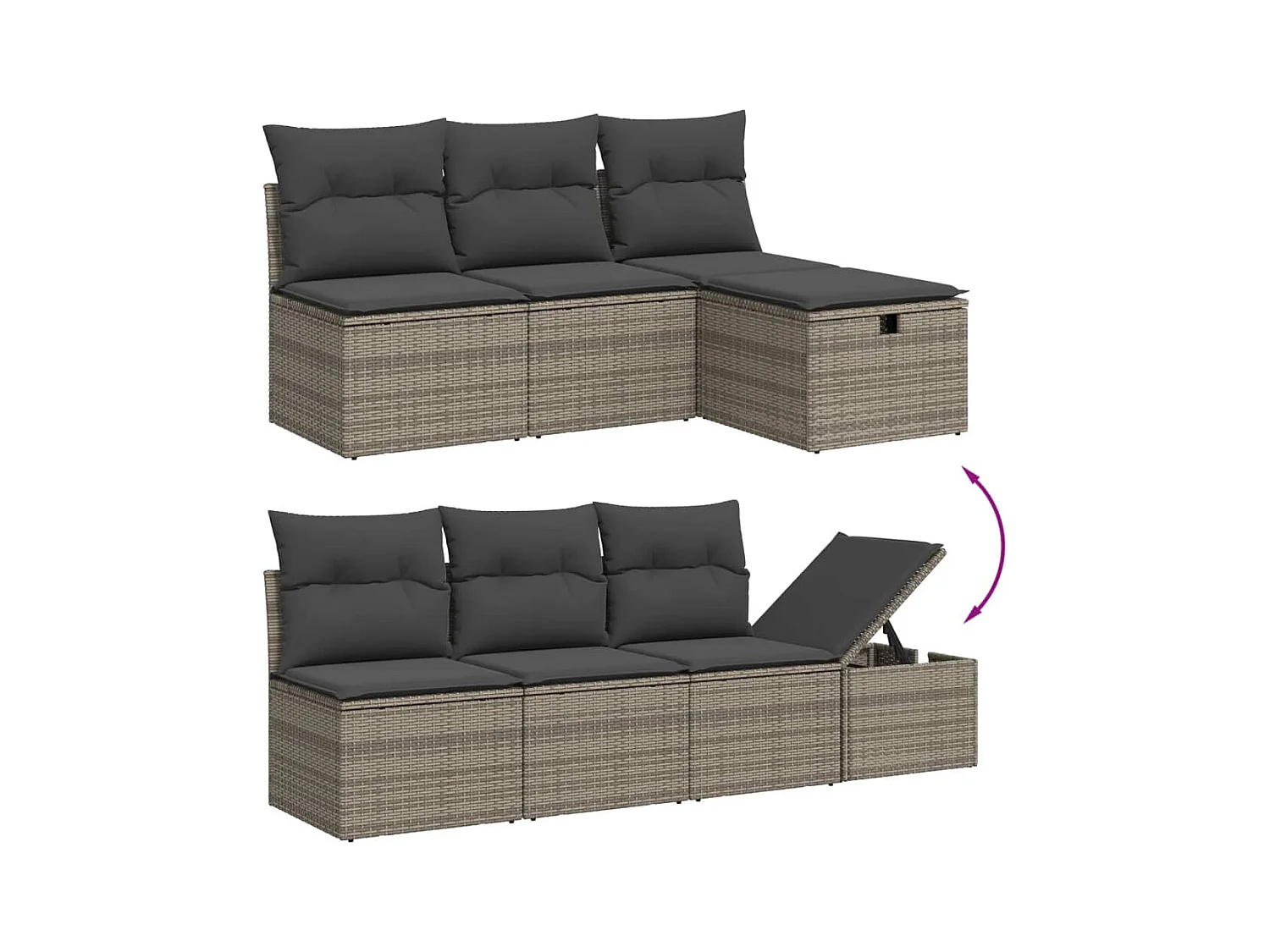 Salon de jardin 8 pcs avec coussins gris résine tressée