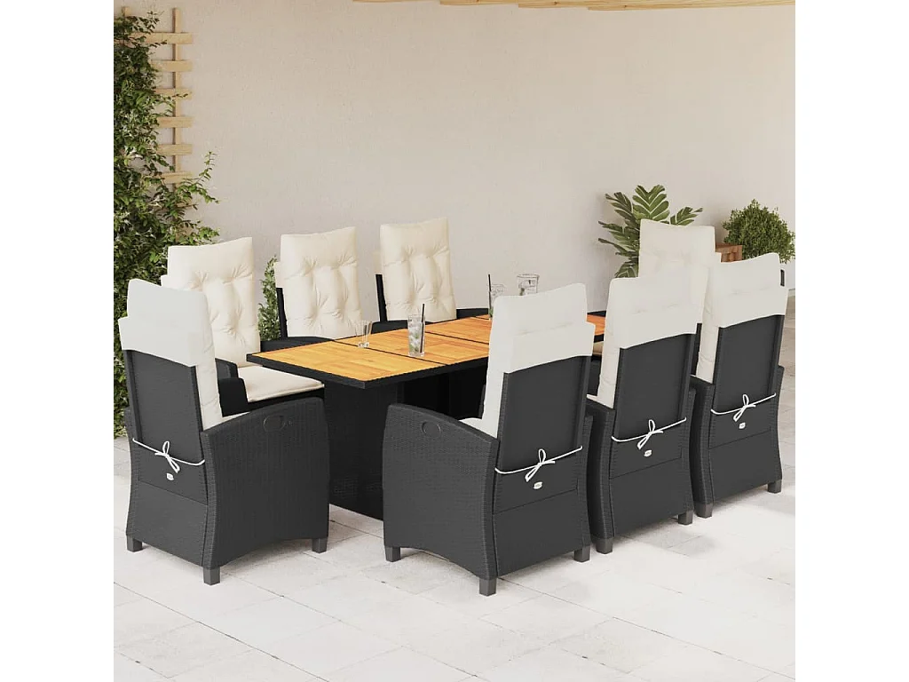 9-delige Tuinset poly rattan zwart