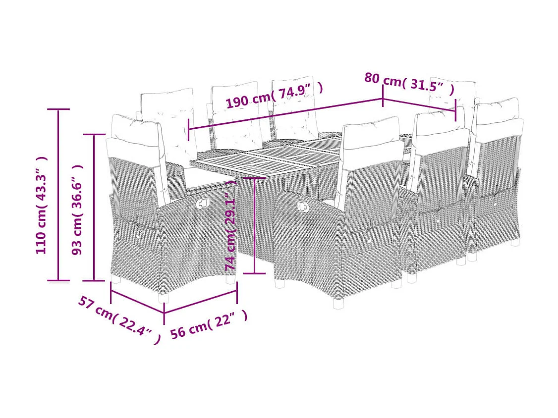 9-delige Tuinset poly rattan zwart