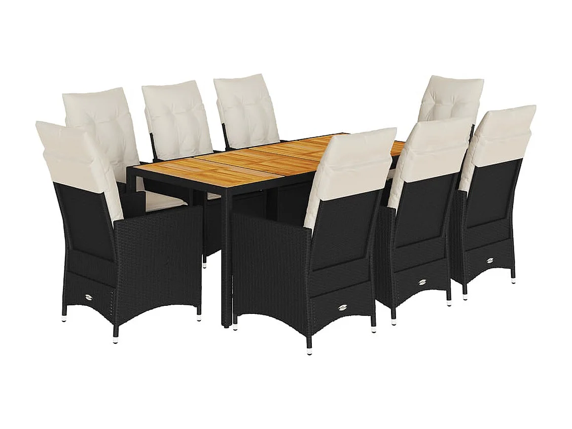 Ensemble à manger de jardin 9pcs coussins noir résine tressée