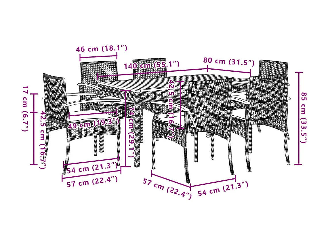 Ensemble à manger de jardin et coussins 7 pcs beige poly rotin