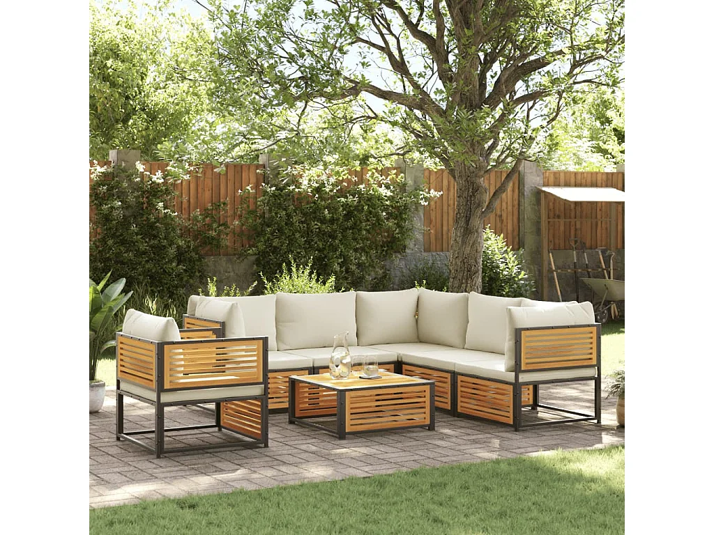 Salon de jardin avec coussins 7 pcs bois massif d'acacia