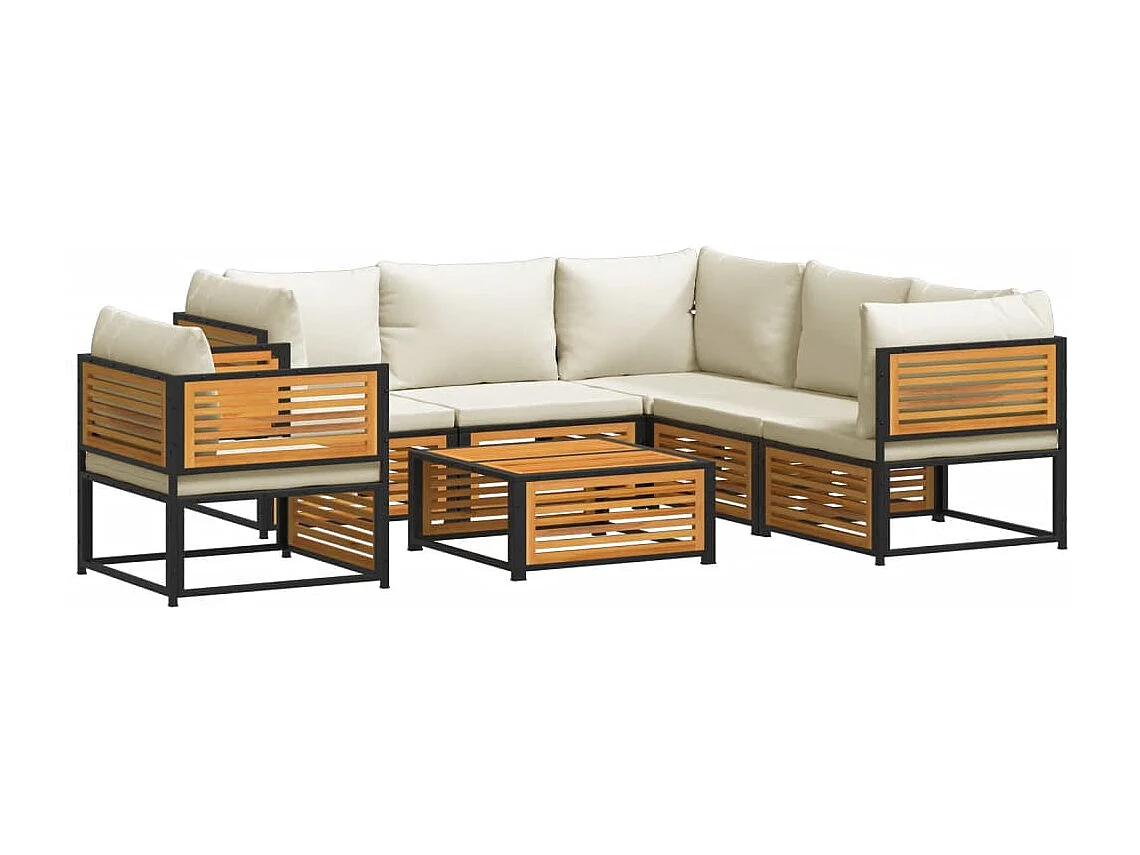 Salon de jardin avec coussins 7 pcs bois massif d'acacia