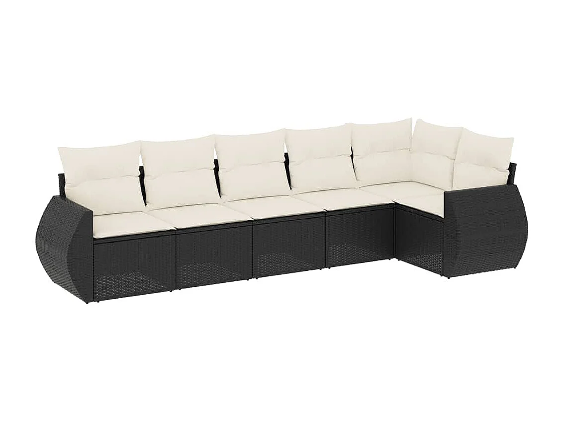 Salon de jardin 6 pcs avec coussins noir résine tressée