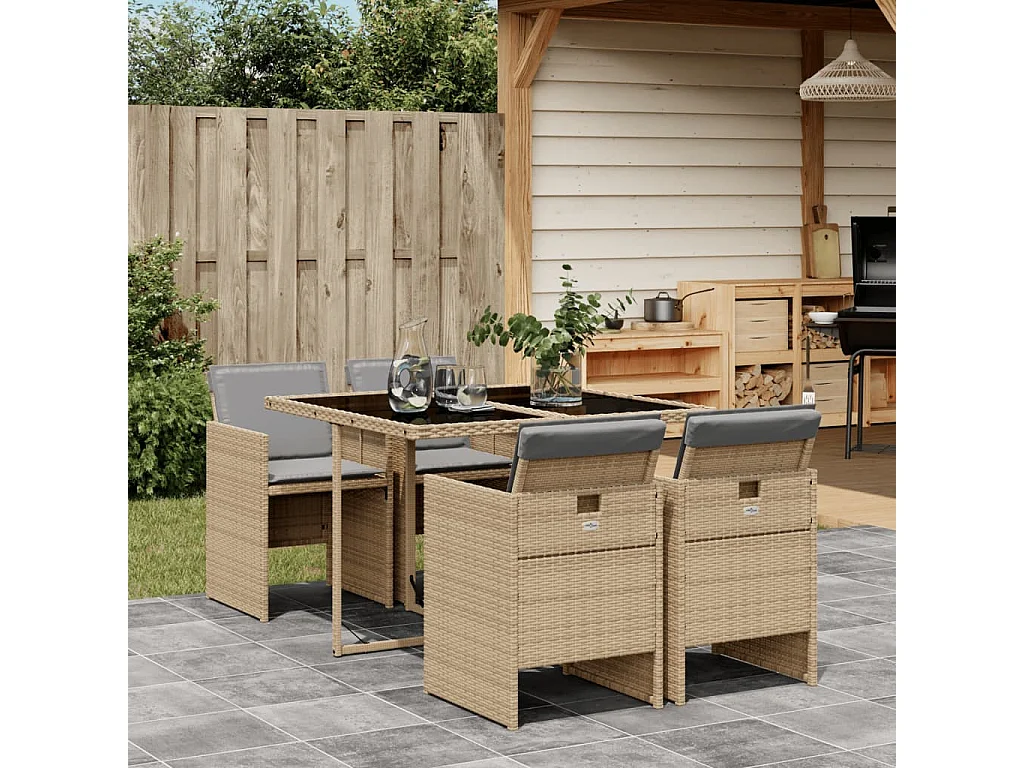 Ensemble à manger de jardin coussins 5 pcs mélange beige rotin