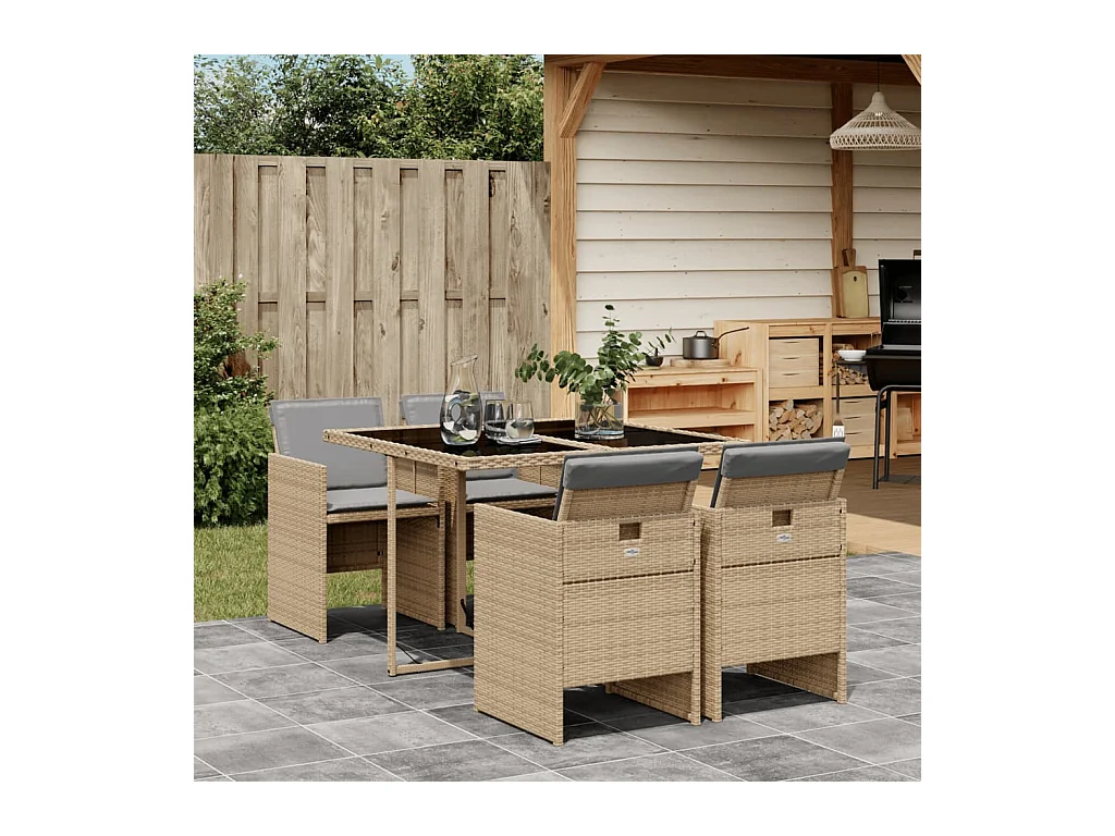 Ensemble à manger de jardin coussins 5 pcs mélange beige rotin