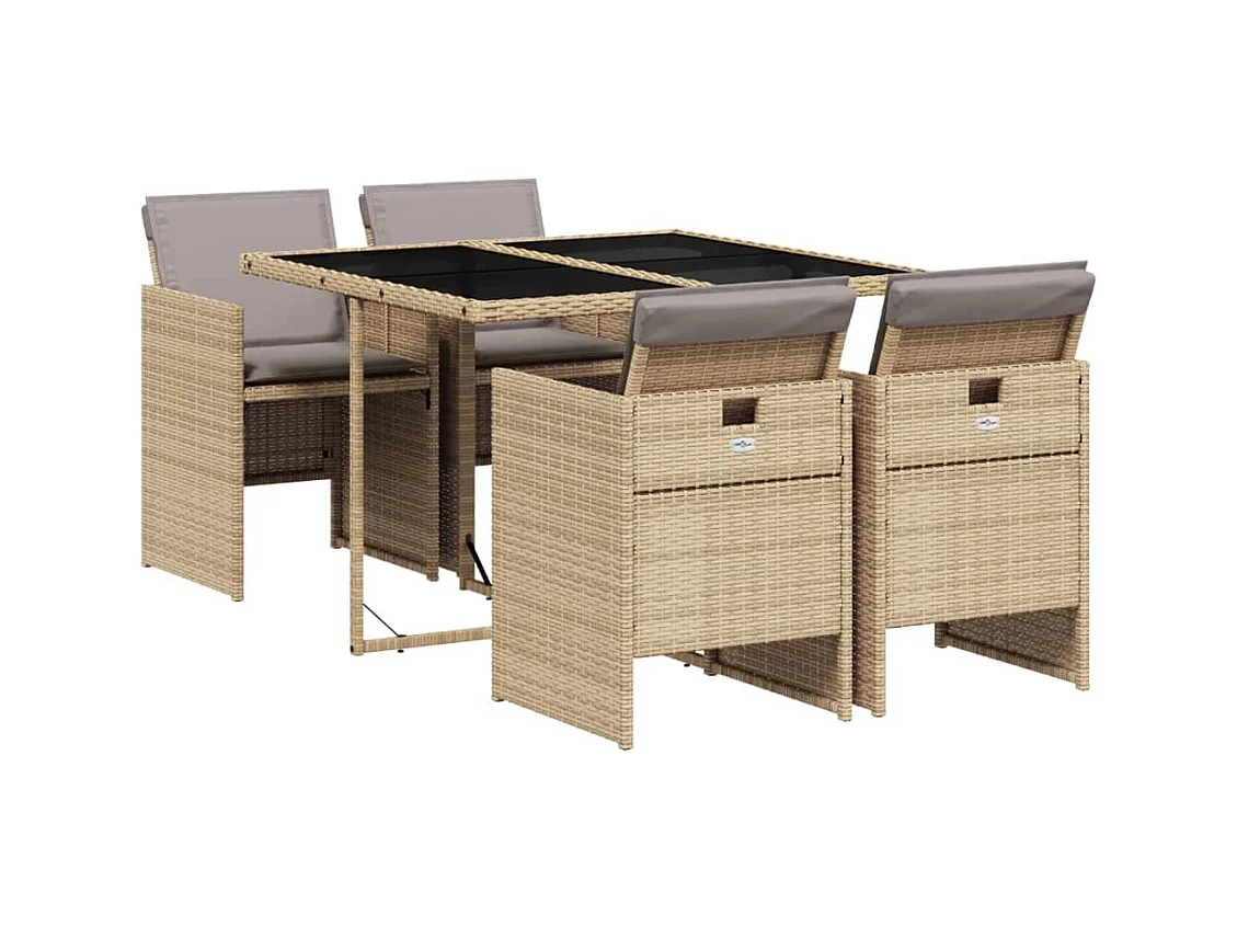 5-tlg. Garten-Essgruppe mit Kissen Beigemischung Poly Rattan