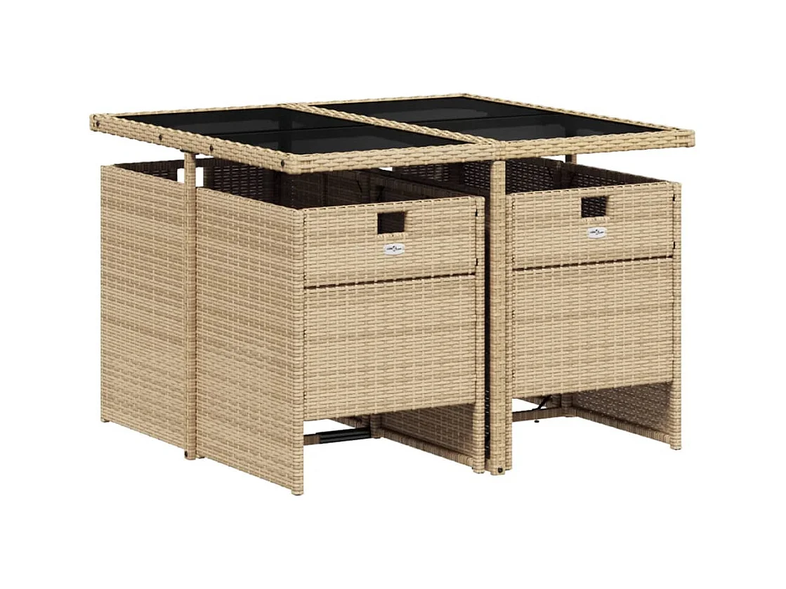 5-tlg. Garten-Essgruppe mit Kissen Beigemischung Poly Rattan