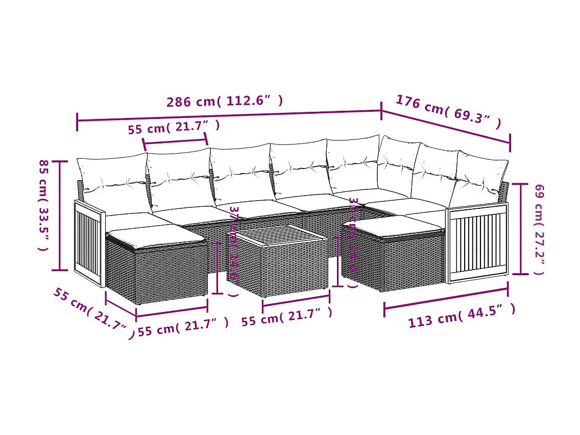 Salon de jardin 10 pcs avec coussins noir résine tressée