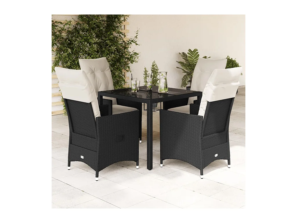 5-tlg. Garten-Essgruppe mit Kissen Schwarz Poly Rattan