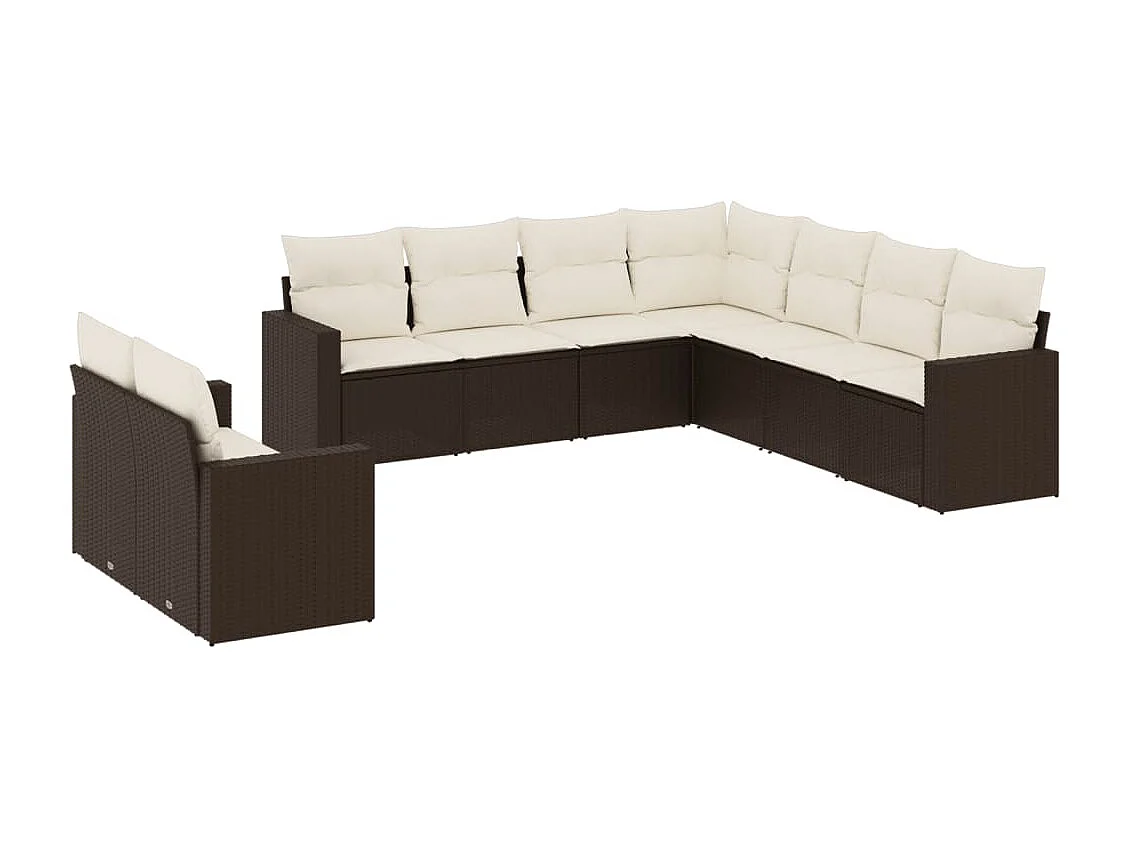 Set Divani da Giardino 9pz con Cuscini Marrone in Polyrattan