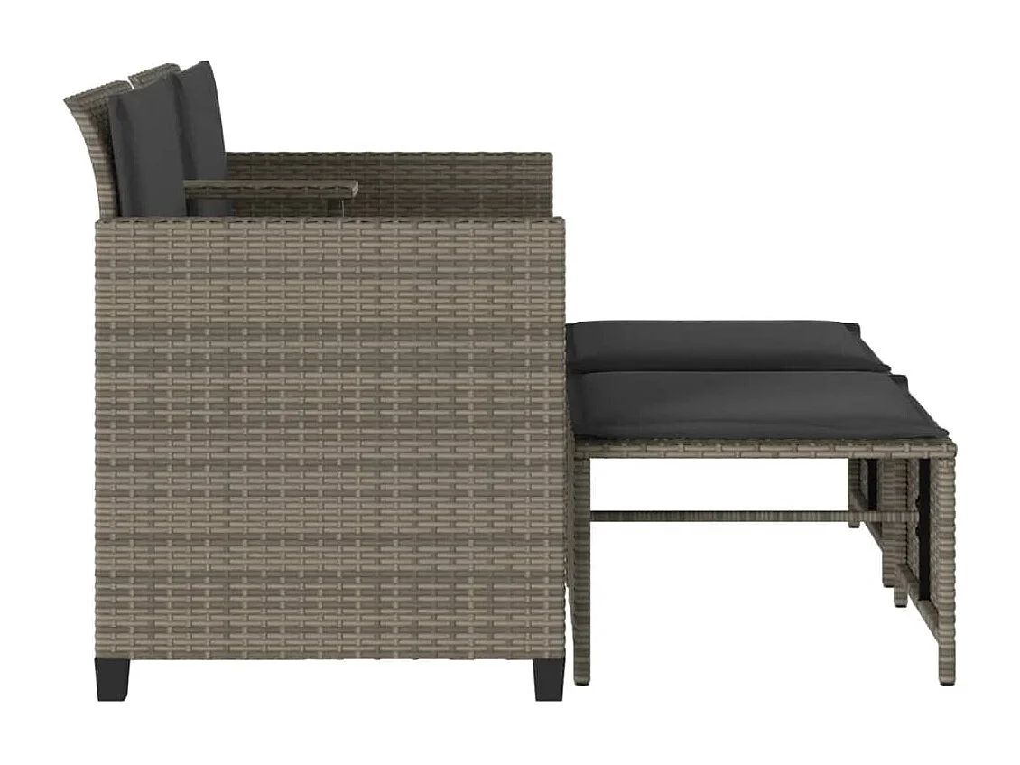 Sofá de jardín 2 plazas con mesa y taburetes ratán PE gris