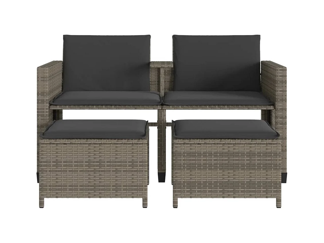 Canapé de jardin 2 places avec table et tabourets gris rotin