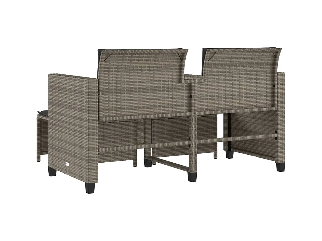 Canapé de jardin 2 places avec table et tabourets gris rotin