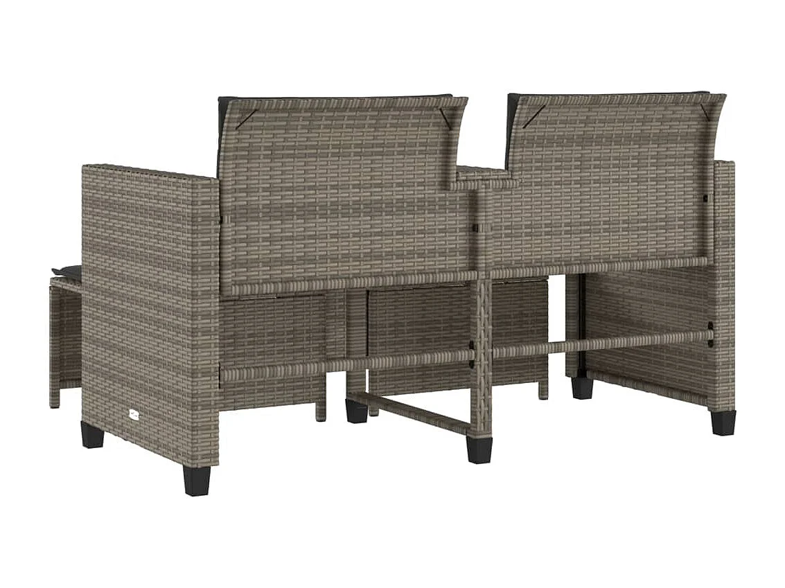 Canapé de jardin 2 places avec table et tabourets gris rotin