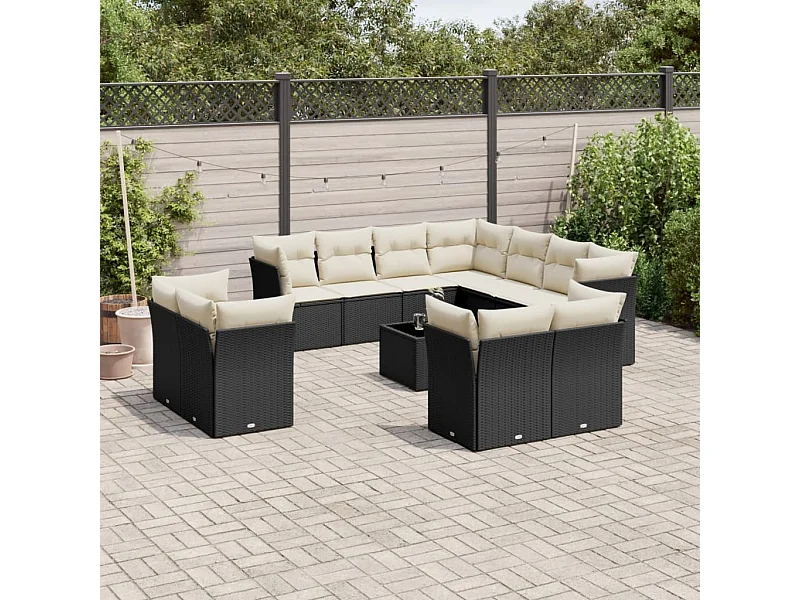 Salon de jardin 12 pcs avec coussins noir résine tressée