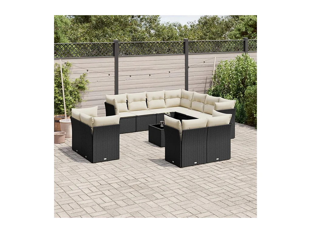 12-delige Loungeset met kussens poly rattan zwart