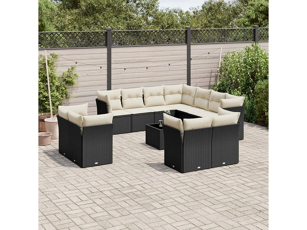 Salon de jardin 12 pcs avec coussins noir résine tressée