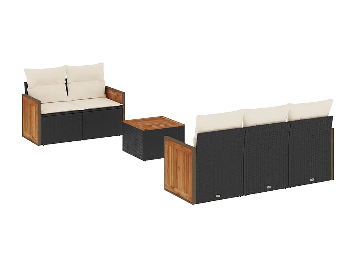 6-tlg. Garten-Sofagarnitur mit Kissen Schwarz Poly Rattan