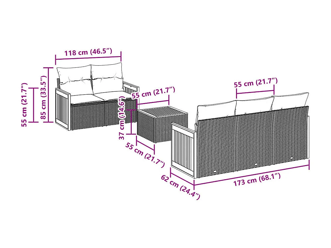 6-tlg. Garten-Sofagarnitur mit Kissen Schwarz Poly Rattan