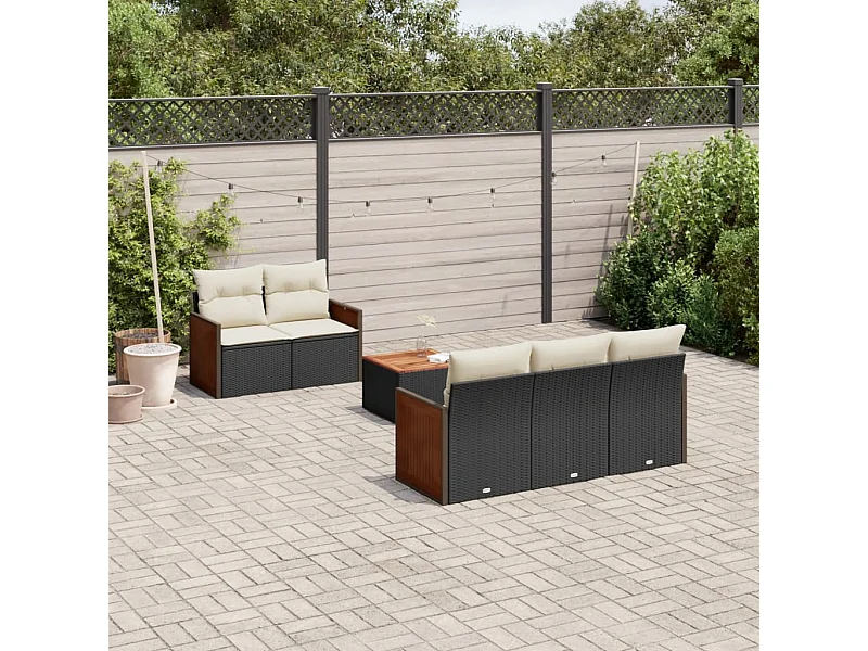 6-tlg. Garten-Sofagarnitur mit Kissen Schwarz Poly Rattan