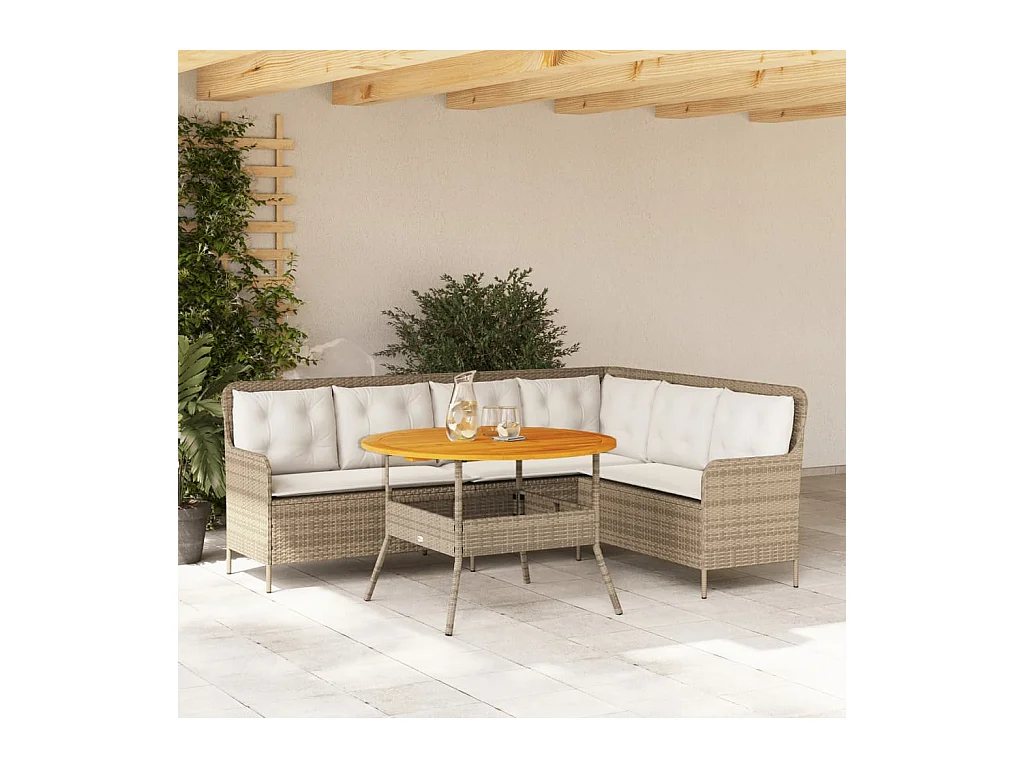 Salon de jardin avec coussins 2 pcs beige résine tressée